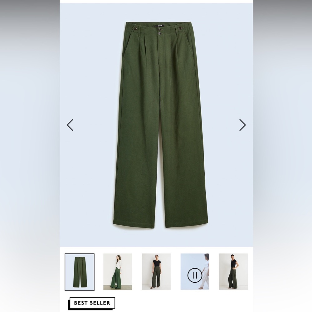 Madewell Harlow Wide Leg Pants in Dark Forest, Size 8.